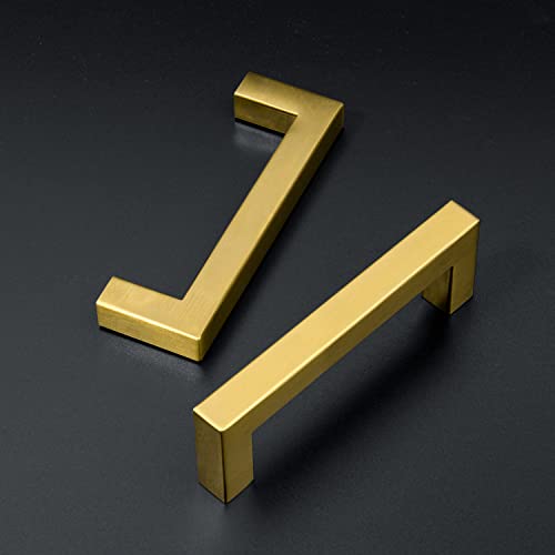 Image of Ravinte Gold Cabinet Handles Drawer Pulls, 3-3 /4 Inch, 5 Pack | Square Bar Grip, Smooth Drawer Pull Feel, Kitchen Cabinet Update, For Cupboards, Drawers, Dressers, Hardware Projects