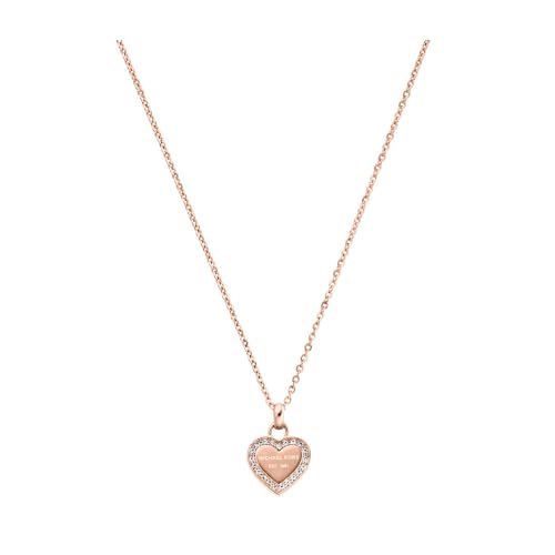 Michael Kors Stainless Steel and Pavé Crystal Heart Pendant Necklace for Women, Color: Rose Gold (Model: MKJ3971791)