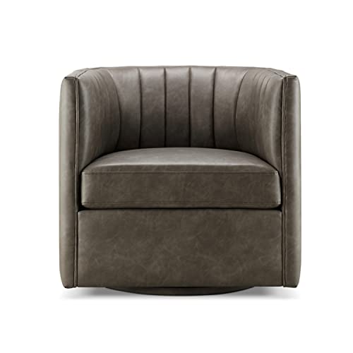 , Channel-tufted 360&deg; Rotating Lounge Armchair With Ergonomic Foam For Living Room Bedroom Home Theater, Pewter