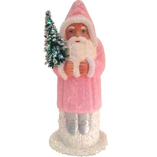 Maykoosh Rose Beaded Santa Claus Candy Container with Paper Mache Design, Featuring a Rose-Colored Coat and Beaded Snow Mount, Perfect for Decorative Display, Handcrafted