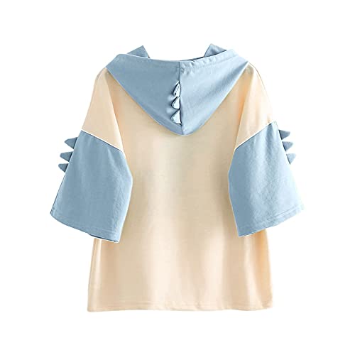 Doufine Blusa feminina de manga curta com estampa de letras, túnicas com capuz, Azul-celeste, XXG
