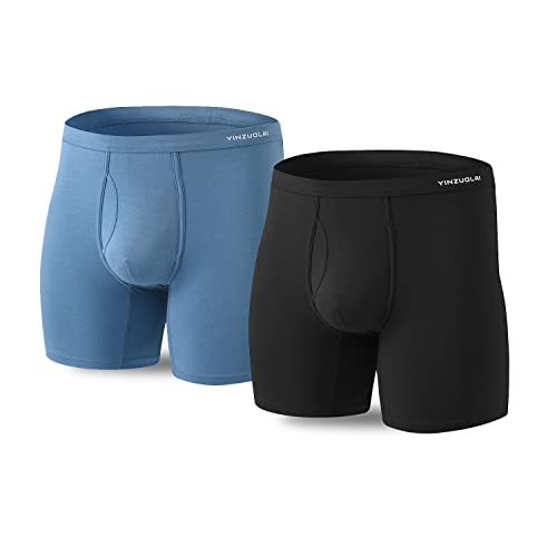 BIATWOWR Calzoncillos bóxer de pierna larga para hombre, calzoncillos horizontales Fly Regular Boxer Calzoncillos Ultra Transpirables Bambú Underwear Black, Pack de 2: Multicolor 01