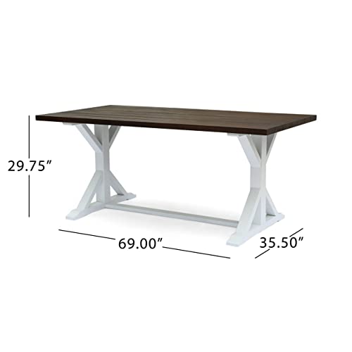 Great Deal Furniture Mayo Rustic Farmhouse Acacia Wood Dining Table, Dark Brown And White #TOP2