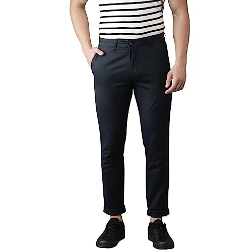 Image of The Indian Garage Co Men Slim Fit Solid Mid-Rise Stretchable Chinos