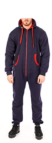 Adult Onesie Pajamas for Men Plain One-Piece Hooded Jumpsuits Unisex Non Footed PJs Mens Onesies Playsuit