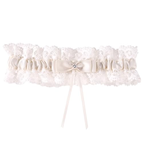 Image of Gosknor Bridal Wedding Garter, Lace Elastic Bow Leg Thigh Garter Belt Wedding Accessory for Women Girls Bride Shower Party