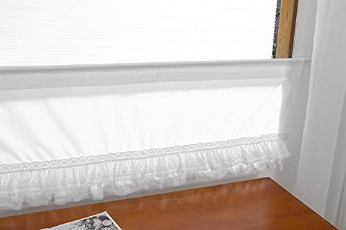 Meaning4 White Lace Ruffled Valance Curtain Toppers Kitchen Window Short Curtain Rod Pocket Cotton 60"X18" 1Pc #TOP5
