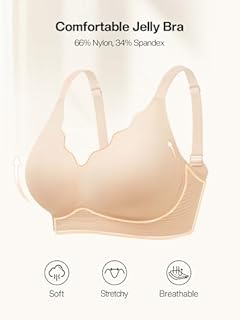Cuteio Wireless Jelly Bras for Women No Underwire with Support - Seamless Wirefree Bralettes Everyday Full Coverage Comfort Tshirt Padded Bra Nude M