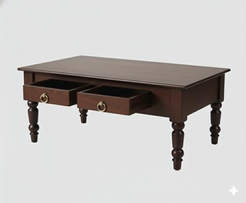 Image of MISAN Solid Sheesham Wood Coffee Table - Elegant Center Table with Two Spacious Drawers | Sturdy & Stylish Wooden Furniture for Home & Living Room (A - Walnut)