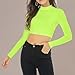 LONGBIDA Women's Long Sleeve Mock Neck Pure Soft Thin Sexy Stretch Crop TOP T Shirt(Neon Green,XL)
