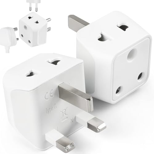 Image of Ceptics India to UK, UAE Travel Adapter Plug - 2 in 1 Hong Kong Adapter - Type G - CE Certified - RoHS Compliant - White - 2 Pack - Lifetime Limited Warranty