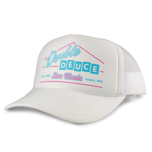 Black Rabbit Road House Double Deuce Logo Retro 80s Snapback Cap (Foam-Front Trucker Hat - White/White,)