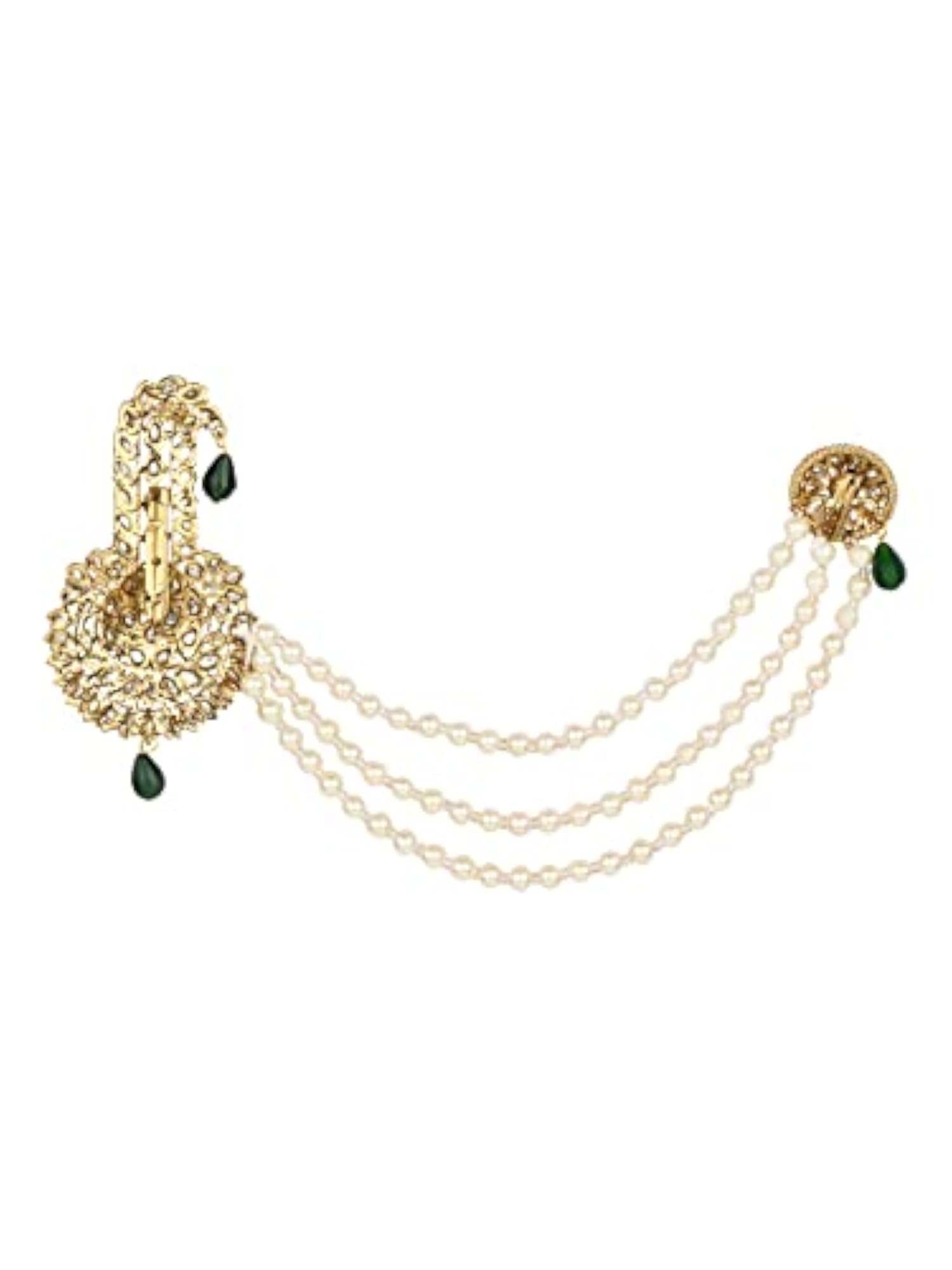 Gold Plated Traditional Stone Pearl Drop Brooch for Groom, Gift