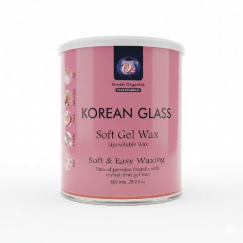Image of O2 Green Organics Korean Glass Pink Soft Gel Liposoluble Wax for Hair Removal & De-Tan - Professional Moisturizing Painless Hair Removal with Shea Butter, Beeswax & Vegetable Oil for Silky Smooth Skin, All Skin Types, Salon Quality 800ml