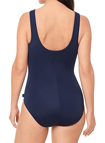 Reebok Women's Swimwear Classic Colorblock High Neck Soft Cup One Piece Swimsuit, Navy, 12 #TOP3