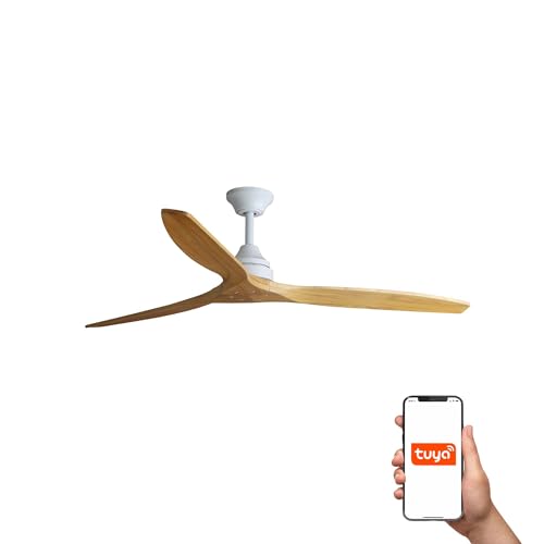 Faro Alo Sistema inteligente Tuya de madera, blanco mate, 3 aspas, grande