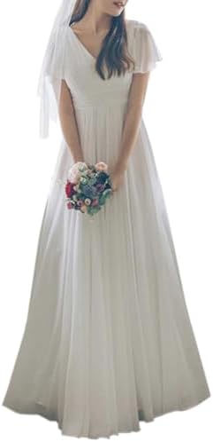 CHUMO Women's Dress One-piece Wedding Dress Evening Dress Long Dress V-Neck Simple Refined Elegant Sophisticated Formal Wedding Reception Invited Guest Party Banquet