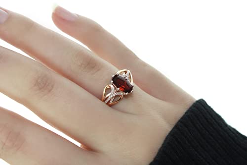 Heartland By Beverley Mitchell 10K Rose Gold With .925 Sterling Silver 10X5.5Mm Special Cut Garnet & Diamond Accented Statement Ring (H-I, I2-I3) - Size 8 #TOP1