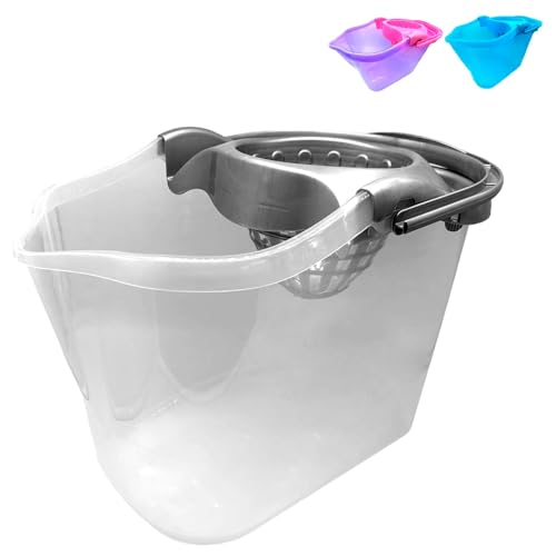 Tradineur - Cubo para Fregar Transparente con escurridor, Polipropileno, Incluye asa y línea de Medida, Cubo de fregona, Ligero, Limpieza, hogar, Fabricado en España, 13,5 litros, Color Aleatorio