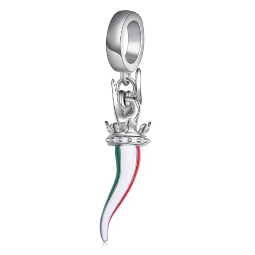 Italian Luck Charm for Bracelet 925 Sterling Silver Horn Dangle Pendant Charm Cornicello Jewelry Gifts for Women Men