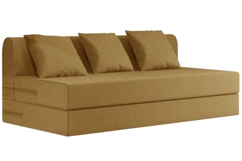 Image of Rosebell Lightweight Easy Three-Person Sofa Cum Bed Jute Fabric-Including Cushion - Size 5' X 6' Feet | Color - Golden | Perfect for Home & Office
