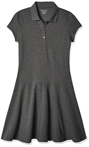 The Children's Place Girls Short Sleeve Pique Polo Dress, Drop Waist, Heather Grey Single, X-Large US