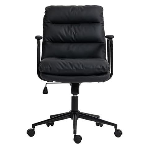 MZDOO Black Office Chair, Home Office Desk Chairs with Wheels and Arms, Comfortable PU Leather Executive Chair Computer Gaming Chair, Adjustable Swivel Office Chairs with High Back, Black Cover