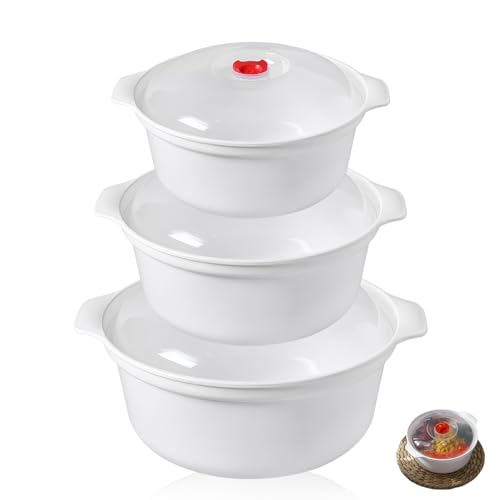 Recipientes Herméticos para Microondas Con Tapa - 3 Unidades, 3 L - Aptos para Cocinar al Vapor y Almacenamiento
