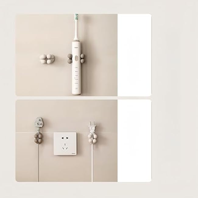 2-Pack Silicone Toothbrush Holders with Multi-Purpose Self-Adhesive Hooks - for Keys, Clothes, Towels, Cables - Kitchen, Bathroom, Vanity, Home Office - Grey & White