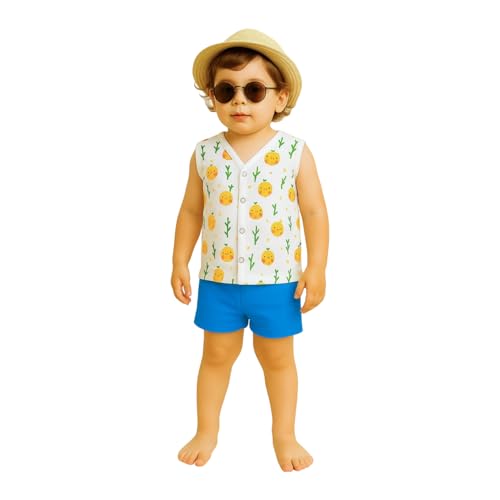 Image of Kidbea Newborn Baby Jhabla Muslin Cotton Clothes for Boys & Girls | Soft Breathable, Cute Printed Sleeveless Baby Wear with Button Closure