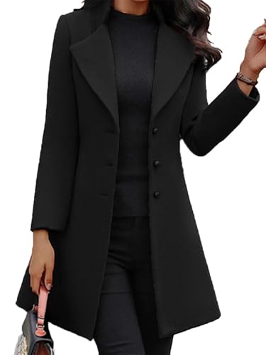 Godoboo Damen Mantel Lang Wollmantel Warme Schlanke Knöpfe Warm Übergangsmantel Wintermantel Herbst Winter Jacke Parka Outwear