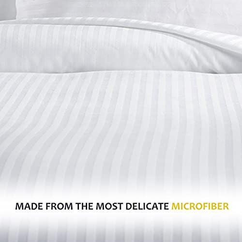 A&Ms Super King Duvet Sets - Soft Hotel Quality White Bedding - Satin Stripes & Hidden Zipper Closure - Includes 2 Pillowcases & Complimentary Cushion Cover