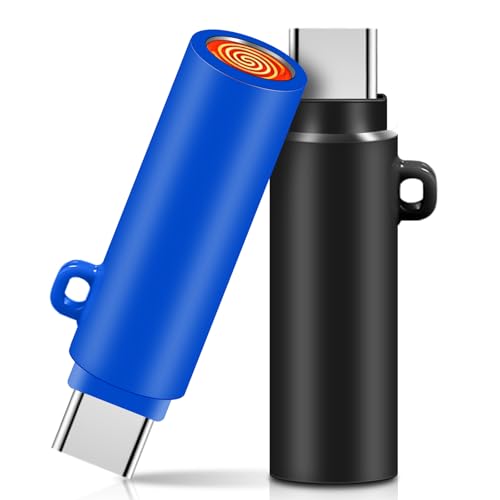 Mechero eléctrico, 2 unidades USB, 4,2 cm, encendedor de arco eléctrico, resistente al viento, sin llama, pequeño, portátil, plug and play (negro y azul)