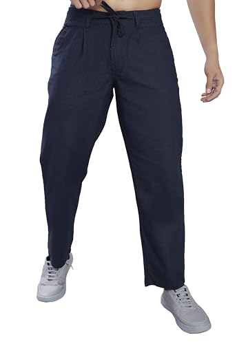 Image of DIVISIVE Men's Relaxed Fit Front Pleated Cotton Linen Blend Trousers