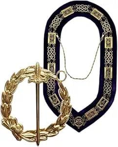 Masonic Regalia Grand Lodge Officer Chain Collar Gold chain Purple Backing With Grand Lodge Tyler Gold Jewel