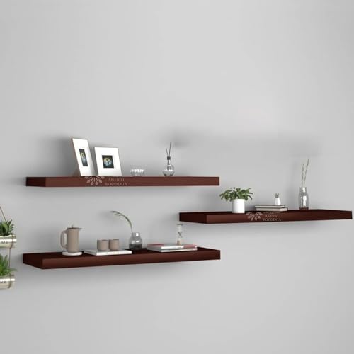 Image of Aries Wooden Floating Wall Shelf| Wall Rack Shelf | Wall Mount for Living Room, Bedroom, Kitchen (Set of 3 Brown, XX-Large (24inches))