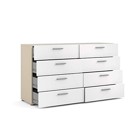 Pemberly Row Modern 8 Drawer Double Bedroom Dresser With Bar Handles In Oak And White #TOP5