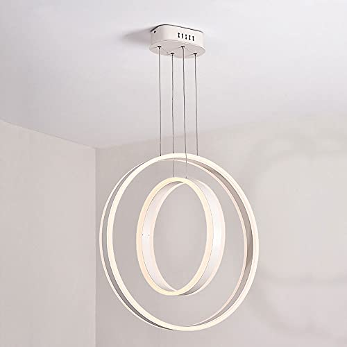 Suspension en métal blanc design double anneau pour illuminer vos repas en salon