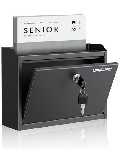 Uniclife Wall Mounted Post Box with Key Lock & Newspaper Holder, Suggestion Box with Top Slots, Mail Box, Safe Lock Box, Metal Donation Box, Ballot Box for Office Business Activity