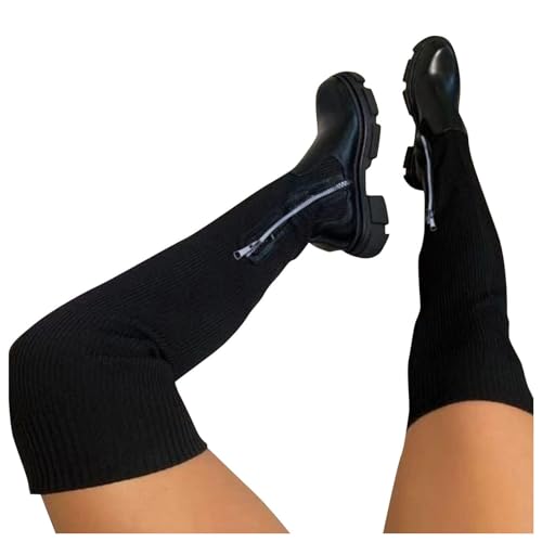 Fashion Over The Knee Boots for Women, Round Toe Stretch Suede Over-The-Knee Boots Sexy Fall Boots,Platform Thigh High Boots Chunky Heel Knee High Boots Long Boot3