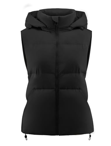 Women's Puffer Vest Detachable Hooded Stand Collar Sleeveless Padded Jacket Coat