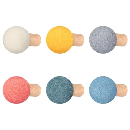 6 Pcs Wool Round Wall Hook Kids Wall Coat Hooks Kids Coat Rack Wall Mount Wool Wooden Coat Hooks Hat Rack for Home Living Room Nursery Minimalist Wall Decor (Pastel Color)