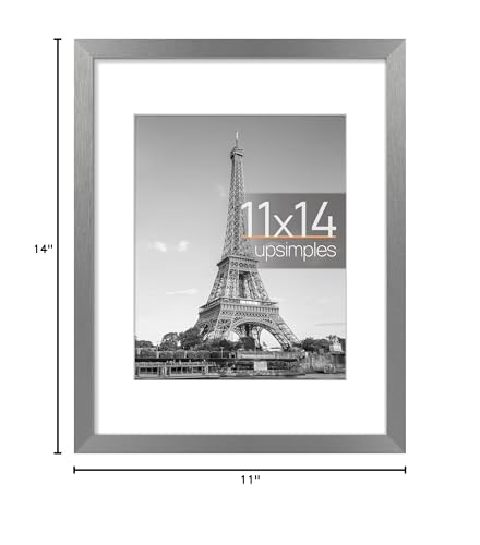 Image of upsimples 11x14 Picture Frame, Display Pictures 8x10 with Mat or 11 x 14 Without, Wall Hanging Photo Frames, Metallic Gray, 1 Pack