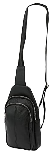SH Leder echt Leder Damen Unisex Brusttasche für Festival Reise mittelgross Hüfttasche Crossbody Bag Frauen Ledertasche 16x29cm Anita G545 (Schwarz)