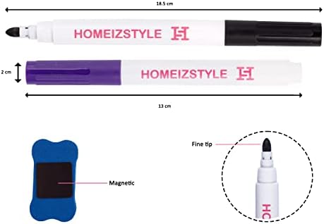 HOMEIZSTYLE 12 Pack Multicolor Whiteboard Pens - Erasable Whiteboard Marker Pens with Magnetic Eraser- Fine Tip, Durable and Long-Lasting dry wipe pens for whiteboard- Best for School, Office and Kids
