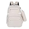 Mochila Escolar Grande Impermeável Bolsa Reforçada Com Bolso Antifurto e Divisória Para Notebook Acompanha Estojo Feminina Masculina Trabalho Faculdade Adulto Infantil Juvenil Adolescente (Bege)