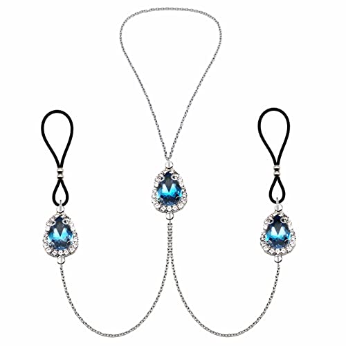 Teardrop Nipple Ring Rhinestone Water Drop Faux Nipple Chain Noose Body Non Piercing Jewelry Heart Chokers Necklaces (E)