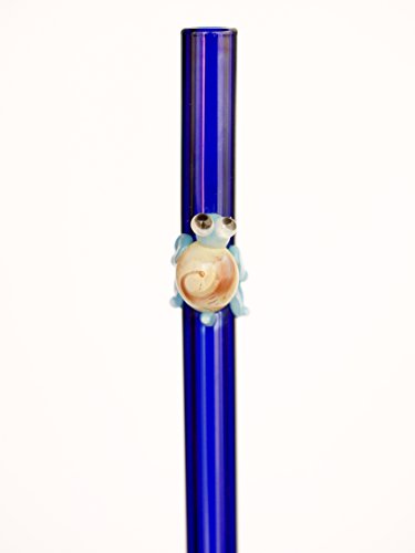 Hummingbird Glass Straws Sky Blue Turtle on Blue Straight Straw 9 in x 9.5 mm With Cleaning Brush