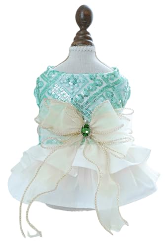 MaruPet Fashion Sweet Puppy Dog Blingbling Princess Skirt Pet Dog Lace Cake Camisole Tutu Dress D-Green XL