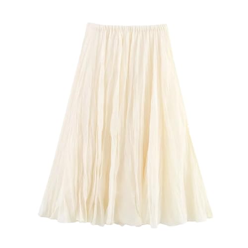 Women’S High Waist Pleated Swing Skirt A-Line Non-Stretch Loose Fit Long Length Flattering Silhouette